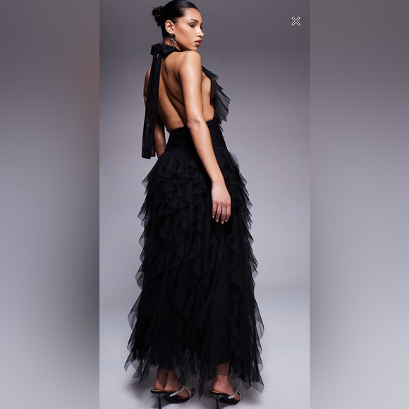 Backless Ruffle Tulle Maxi Dress - Picture 2 of 4